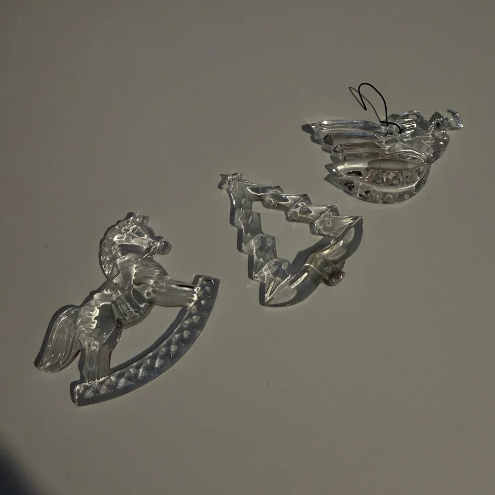 Gorham Crystal Christmas Ornaments‎ Set of 3 Rocking Horse Tree Angel Germany
